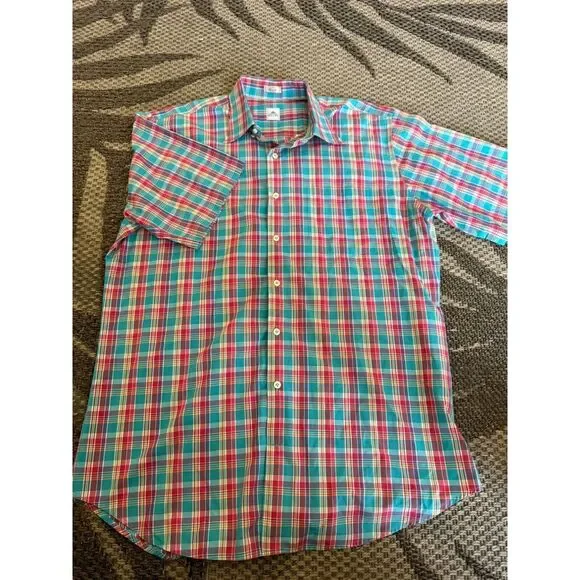 Peter Millar Shirt Mens L Crown Crafted Performance Button Down‎ Pink Blue Plaid - Picture 3 of 6